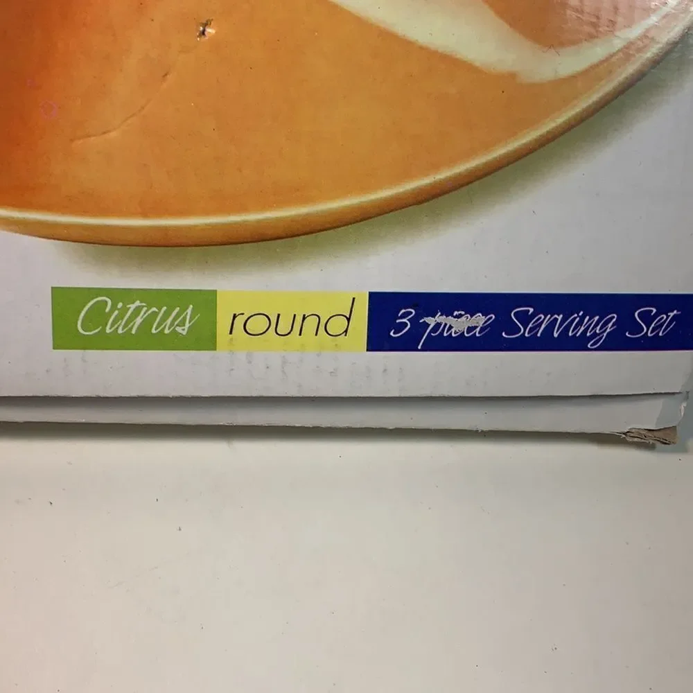 Citrus Round 3 Separate Piece Melamine Serving Set Orange Green Yellow New